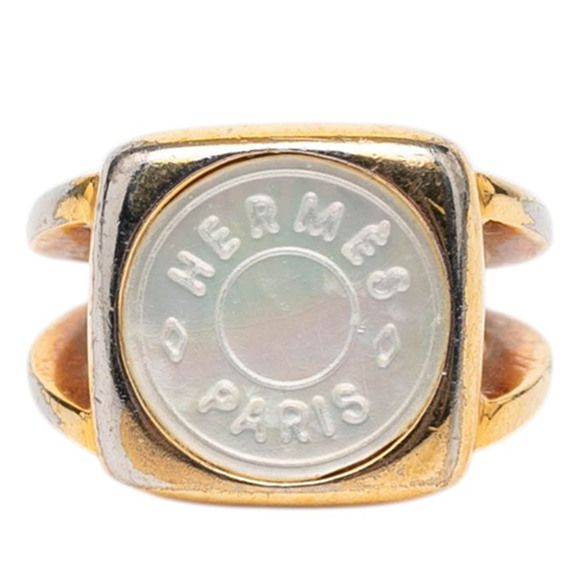 Pre-Loved Hermes Gold Plated Bijouterie Fantaisie Corozo Ring